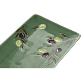 DKD Home Decor Bandeja Cottage de Gres Verde Oscuro 14 x 32 x 1.5 cm Apto Lavavajillas (2 Unidades)