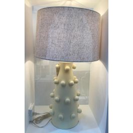 DKD Home Decor Lámpara Sobremesa Moderno Crema Gres y Lino 40 x 76 x 40 cm