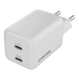 Canyon Cargador CU45CC GaN 45W 2xPuertos USB-C PD Blanco para Unión Europea, Carga Rápida