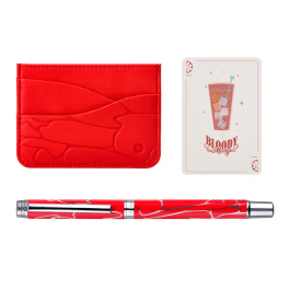 Belius Cocktails Boligrafo y Wallet Aluminio Rojo Plateado Relieve Tinta Azul Caja Diseño Elegante
