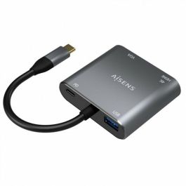 AISENS - CONVERSOR USB-C A VGA/HDMI 4K/USB3.0/USB-C PD, USB-C/M-VGA/H-HDMI/H-USB-A/H-USB-C/H, GRIS, 15CM