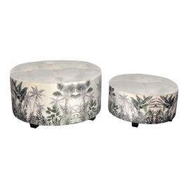 DKD Home Decor Reposapies Tropical Beige Verde Poliéster MDF 80x80x43 cm - Set de 2 Otomanas Puff para Decoración Hogar Precio: 127.62354. SKU: S3033575