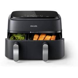 Philips NA351/00 Freidora de Aire con Doble Cubeta, Acero Inoxidable, 9.0L, 38.25 x 44.39 x 31.42 cm