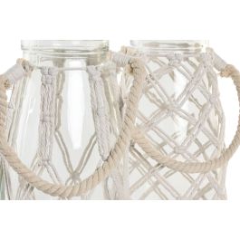 DKD Home Decor Jarrón Mediterráneo de Cristal y Algodón Transparente/Blanco 17 x 26 x 17 cm (6 Unidades)