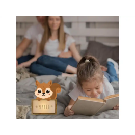 Wondee Lámpara Quitamiedos Personalizable Infantil Ardilla Madera Sostenible Luz Noche Bebé Regalo Original