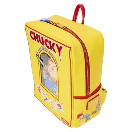 Loungefly Mochila Chucky Childs Play 28cm Piel Vegana Amarilla, Tirantes Arco Iris, Colgante Wanna Play