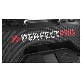 PerfectPro ROCKTAGON Radio de obra digital 30W DAB+ FM Bluetooth 5.2 IP65, 4 altavoces, compatible baterías 18V Bosch Makita DeWalt Milwaukee, USB, Negro/Rojo