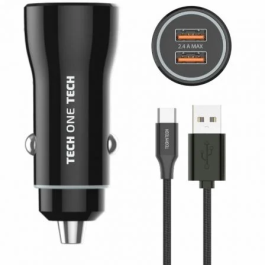Tech One Tech TEC2803 Cargador de Coche 2xUSB + Cable USB Tipo-C 12W