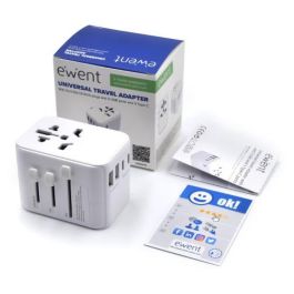 Ewent Enchufe Universal EW1470 con 2 Puertos USB y 3 Tipo-C, Compatible con EU/USA/UK/AUS