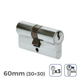 Edm Cilindro bombín de níquel 60mm (30+30mm) leva larga r15 con 3 llaves de serreta