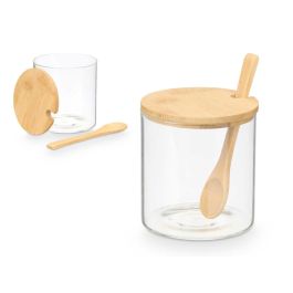 Vivalto Azucarero de Borosilicato con Tapa de Bambú 500 ml Transparente 9x9x9 cm (24 Unidades)
