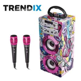 World Brands Karaoke con 2 Micrófonos, Bluetooth, Radio FM, USB/Micro SD, Asa y Soporte Móvil. Ideal Niños +6 Años