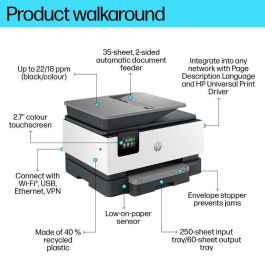 HP 9120b Impresora Multifunción Profesional Color Inyección Tinta A4 WiFi Dúplex ADF 20ppm 4800x1200 DPI