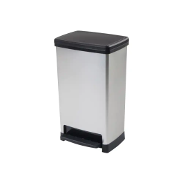 Cep Elite Contenedor de Basura con Pedal, 2 Compartimentos, 50 Litros, Color Plata, Hecho con 80% PP Reciclado, 390x288x654 mm