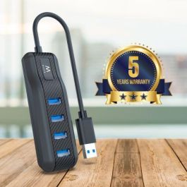 Ewent EW1138 Hub USB 3.1 Gen1 4 Puertos, Compatible con USB 2.0 y 1.1, Negro