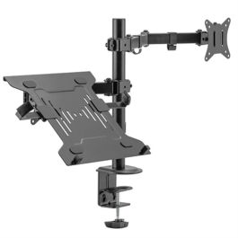 Ewent EW1519 Soporte Escritorio para 1 Monitor hasta 34" y 1 Portátil hasta 15.6", Ajustable Altura, VESA 75/100, Ergonómico