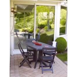 Silla Plegable Miami Antracita de Resina, 42x50x80 cm, Ideal para Exteriores, Resistente UV/Frío y Fácil de Limpiar