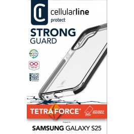 Cellularline Funda Tetra Force Strong Guard para Samsung Galaxy S25, Flexible, Antigolpes y Antibacteriana, Negra