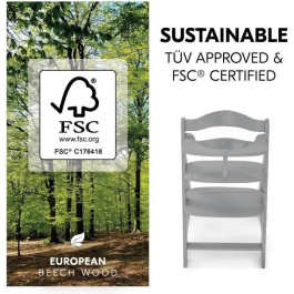Hauck Silla Alta de Madera Escalable Alpha + / Gris para Bebé y Niños, Arnés 5 Puntos, Estante Extraíble, Desde 6 Meses hasta 90 Kg