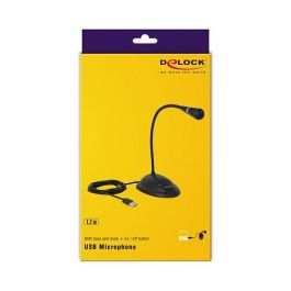 DeLOCK 65871 Micrófono para PC USB Schwanenhals con Mute, Interruptor On/Off, Plug & Play, Negro