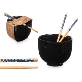 Bowl de Porcelana Asiático Negro con Palillos de Bambú Kinvara 24x10.7x13.3 cm (12 Unidades) Precio: 63.58999999. SKU: B1J4RNV2QB
