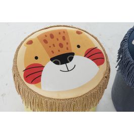 DKD Home Decor Reposapiés para Niños con Diseño de Animales Amarillo y Azul, Material Poliéster, 36x43x36 cm, Pack de 2 Unidades