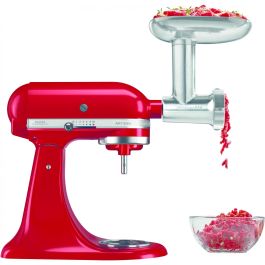 KitchenAid 5KSMMGA Picador de Carne de Metal para Robot de Cocina - Accesorio con 3 Discos de Acero Inoxidable Color Plata