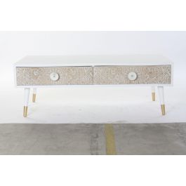 DKD Home Decor Mesa Centro Indio Madera Clara Blanca 120x65x42 cm 4 Cajones Mandala