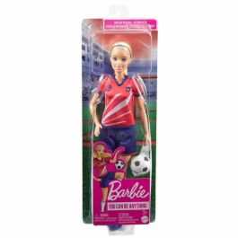 Barbie Muñeco Ken Futbolista con Balón, Uniforme Azul y Rojo, Incluye Pantalones Cortos Negros, Calcetines y Zapatos, para Niños 3+ Años