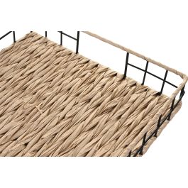 DKD Home Decor Bandeja Decorativa Colonial Natural Negro Metal Fibra 30 x 40 x 6 cm (2 Unidades)