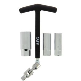 Aeg Llave Bujías Articulada con Rótula y 3 Manguitos 16-18-21mm Mango T Antideslizante Acero Inoxidable