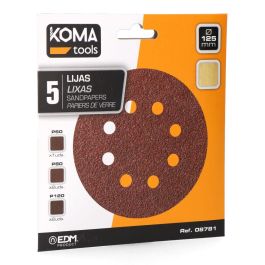Koma Tools Juego de 5 Lijas para Lijadora Excéntrica Ø125 mm, P60, P80, P120, Madera, Ref. 08780
