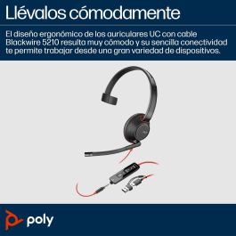 Poly Blackwire 5210 Auricular Monoauricular Cableado USB-C/Jack 3.5mm para Mac/Windows/Chromebook, Certificado Teams/UC