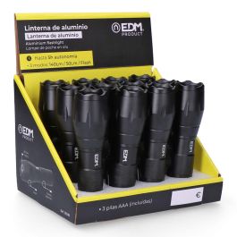 Edm Linterna de aluminio con zoom, 1 LED, 3 modos de luz (140lm/50lm/flash), 3W, 6500K, hasta 5h autonomía, 3xAAA incluidas