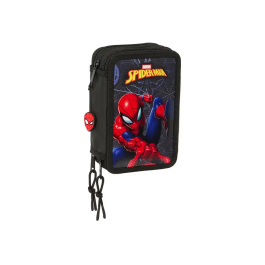 Estuche Escolar con Accesorios Spider-Man Attack Negro 12,5 x 19,5 x 5,5 cm 37 Piezas