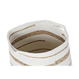 DKD Home Decor Cesta Boho de Algodón y Seagrass Blanco Natural, Set 4 Unidades, 36x36x34 cm