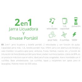 Kiwi Batidora-Licuadora 2 en 1, 500W, 1.2L