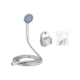 Teléfono de ducha redondo con difusor y manguera 2m Berilo - 15.8x28.2x6 cm, metal, plata (12 Unidades) Teléfono de ducha redondo con difusor y manguera 2m Berilo - 15.8x28.2x6 cm, metal, plata (12 Unidades)