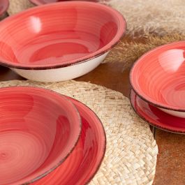 Quid Plato Postre Cerámico Coral Vita 19 cm Rojo Juego de 12 Unidades Pintado a Mano, Apto para Lavavajillas y Microondas, Apilable