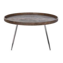 DKD Home Decor Mesa Centro Moderno Marron Plateado Acero MDF 78 x 78 x 41.5 cm