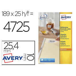 Avery Etiqueta Adhesiva Removible 25,4x10 mm Papel Blanco Caja 4725 Unidades Precio: 17.5000001. SKU: B1EZG657GT