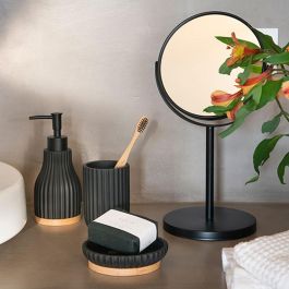 Andrea House Espejo de pie redondo negro mate x5au con 1 y 5 aumentos de metal 18,5x15x34,5cm