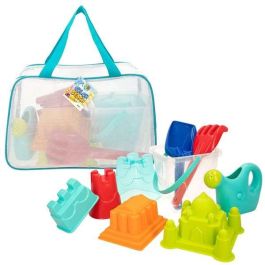 Cubo de playa castillo 18cm con palas 27cm, regadera y 5 moldes en bolsa Cubo de playa castillo 18cm con palas 27cm, regadera y 5 moldes en bolsa