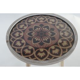 DKD Home Decor Mesita Auxiliar Colonial Estilo Marroquí Madera MDF Natural Negro para Salón Dormitorio Desmontable 40x40x41 cm