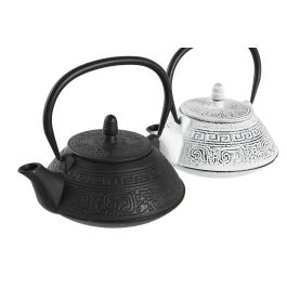 DKD Home Decor Tetera Oriental de Hierro Colado y Acero Inoxidable, 1.3L, Negro Blanco, 18x19x17.5 cm, Juego de 2 Unidades