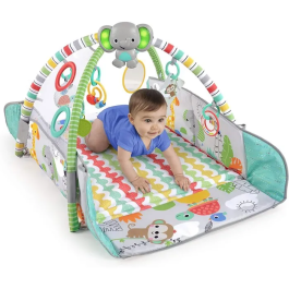 Bright Starts Tapete de Juego 5 en 1: Gimnasio y Piscina de Pelotas para Bebé, Evolutivo y Tropical con Juguetes Interactivos