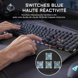 THE G-LAB Gaming Teclado mecánico retroiluminado de carbono - Switch Blues - Reposamanos - FR