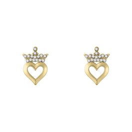 PEERS HARDY Pendientes Corazón Chapados en Oro con Plato Princesa 'Dream Do Come True' y Corona a Juego