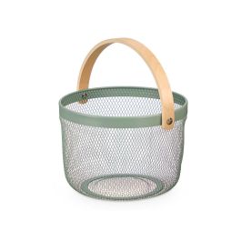 Kinvara Cesta Redonda con Asa, Verde, de Metal y Madera, 28 x 31 x 26 cm (12 Unidades)
