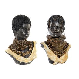 DKD Home Decor Figura Decorativa Colonial Africano Resina Beige Negro 20 x 42 x 26 cm (2 Unidades) Diseño Surtido